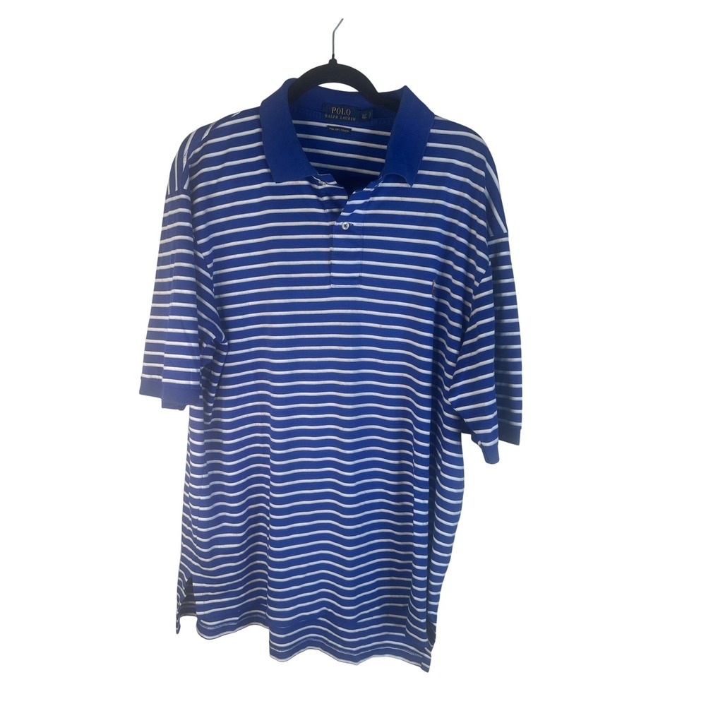 Polo Ralph Lauren Men's Blue Striped Pima Soft Touch Polo Shirt Size XLT Tall
